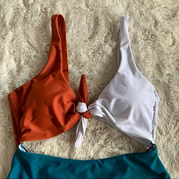 Colorblock Tie Front Cut-Out One Piece Swimsuit - Picture 4 of 8